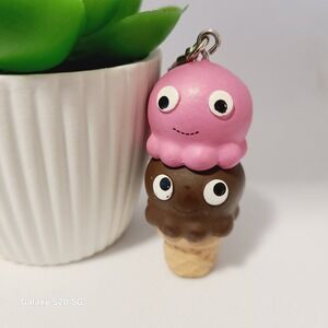 Kidrobot Ice Cream Cone Keychain Pink Brown Googly Eyes‎ Cute Pre-Owned